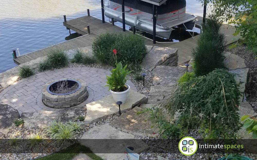 Outdoor Project: Patio, natural stone, fire pit, lake