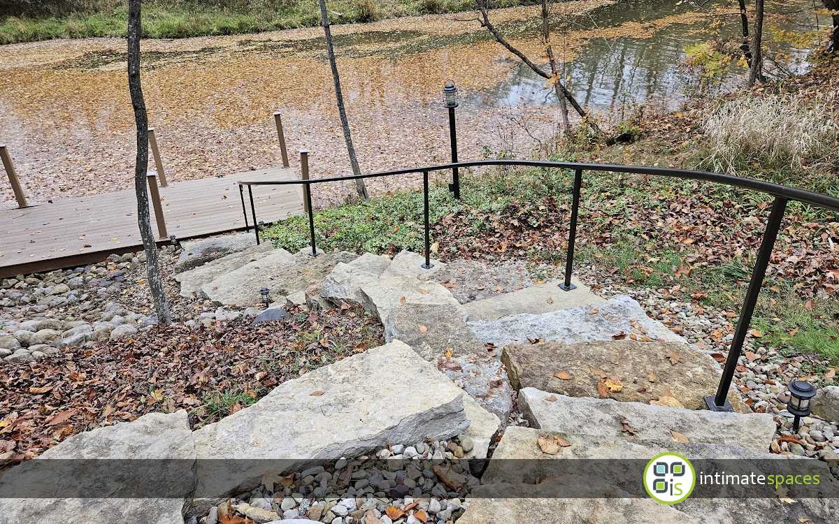 Outdoor Project: Stone walls, fire pit, dock, deck