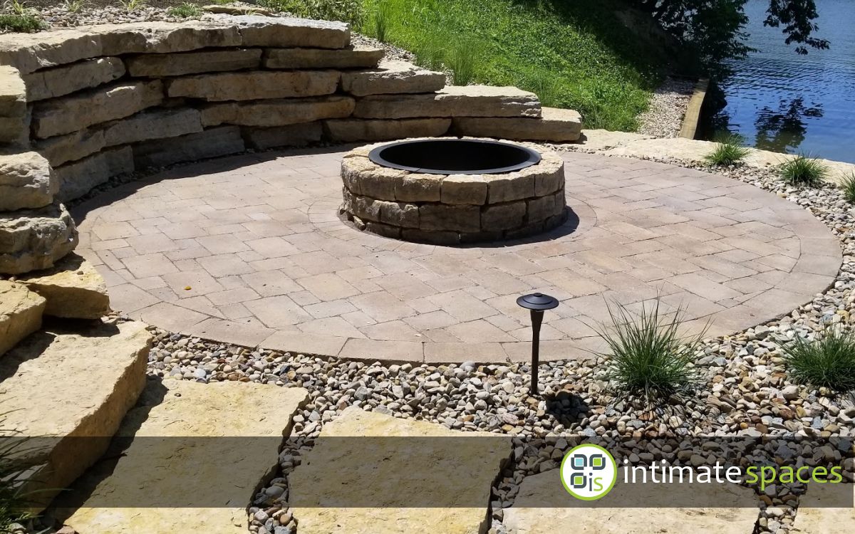 Outdoor Project: Patio, natural stone, fire pit, lake